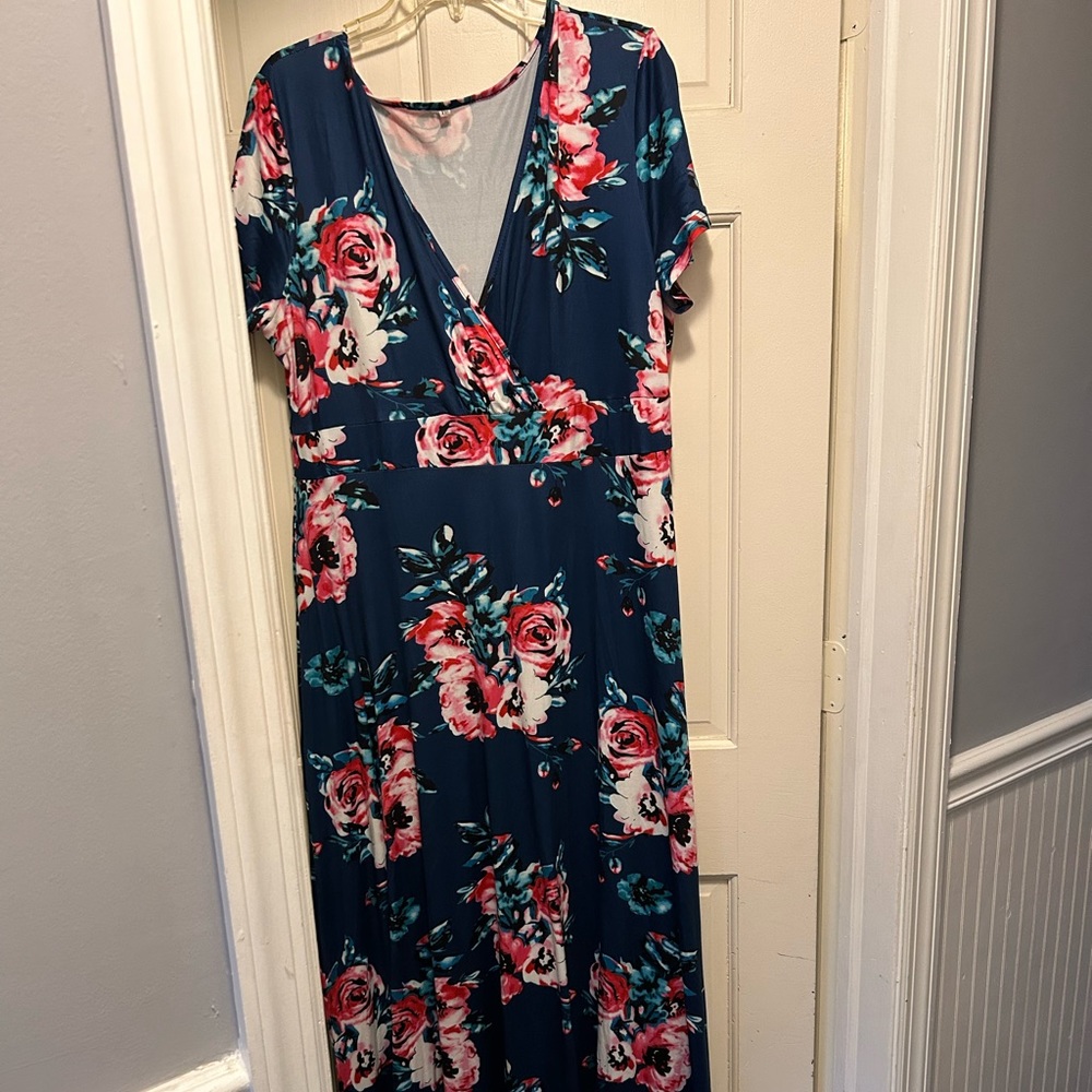 HWOKEFEIYU Women Short Sleeve Loose Plain Casual Long Maxi Dress Size XXL